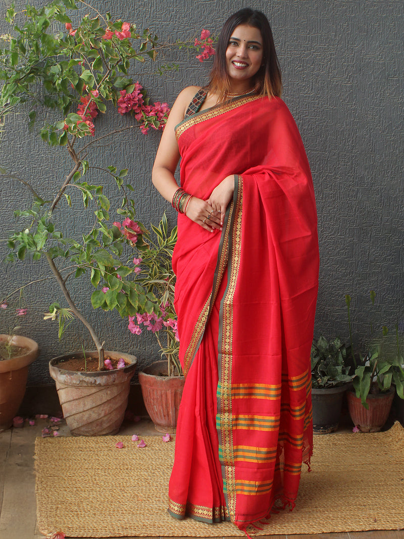 Red Narayanpet Mercerized Cotton Saree