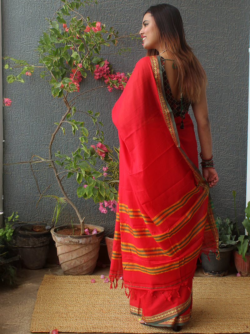 Red Narayanpet Mercerized Cotton Saree