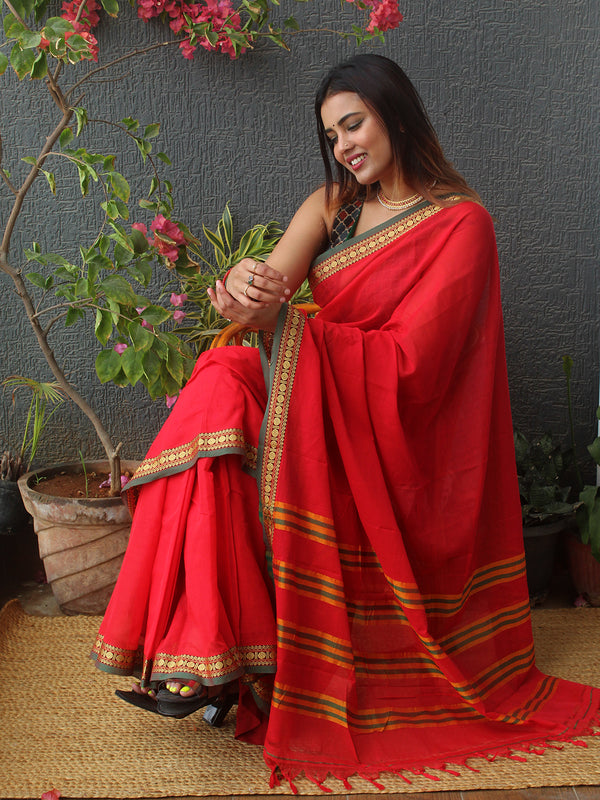 Red Narayanpet Mercerized Cotton Saree