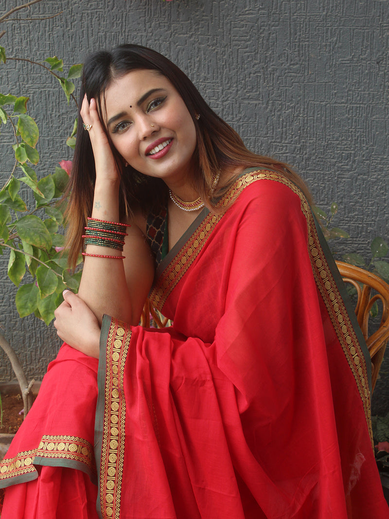 Red Narayanpet Mercerized Cotton Saree