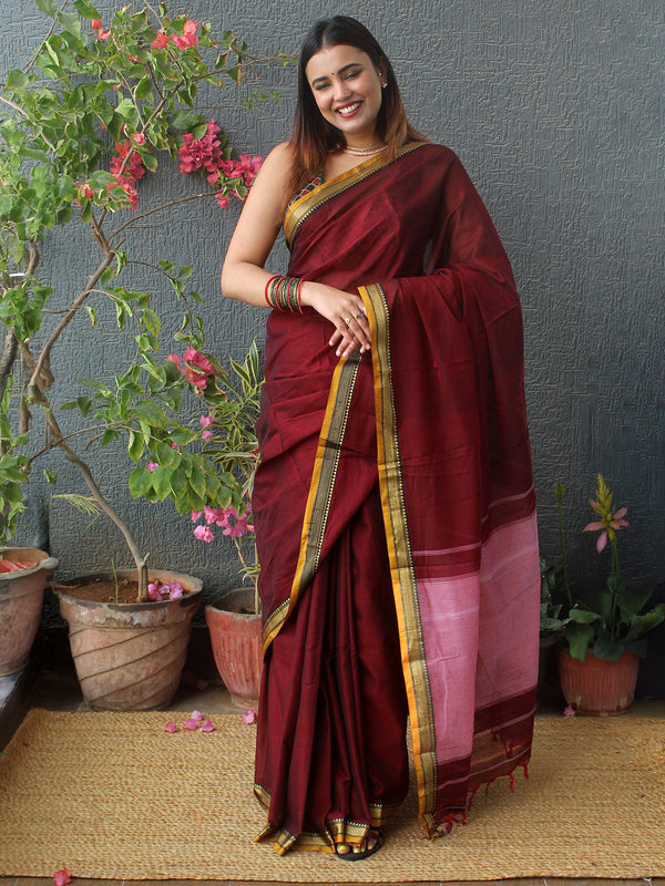 Maroon Narayanpet Mercerized Cotton Saree