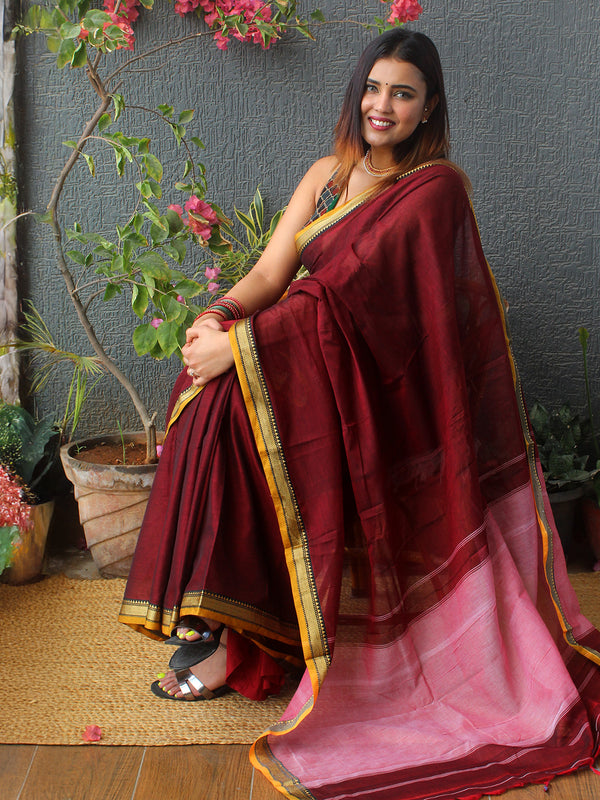 Maroon Narayanpet Mercerized Cotton Saree