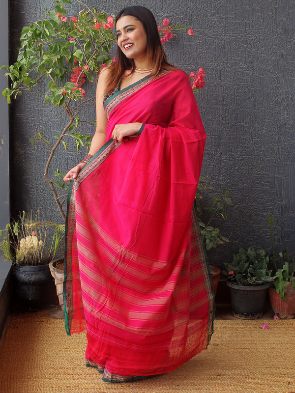 Pink Narayanpet Mercerized Cotton Saree