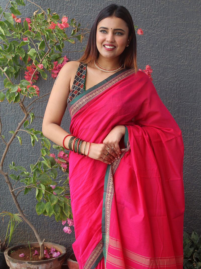 Pink Narayanpet Mercerized Cotton Saree