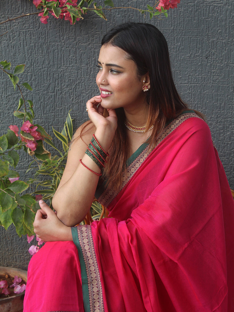 Pink Narayanpet Mercerized Cotton Saree