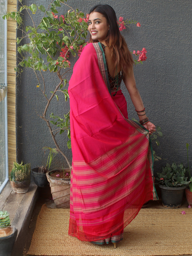 Pink Narayanpet Mercerized Cotton Saree