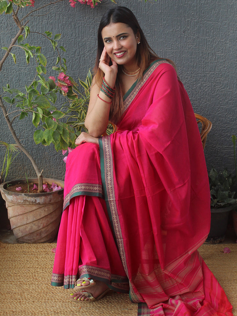 Pink Narayanpet Mercerized Cotton Saree