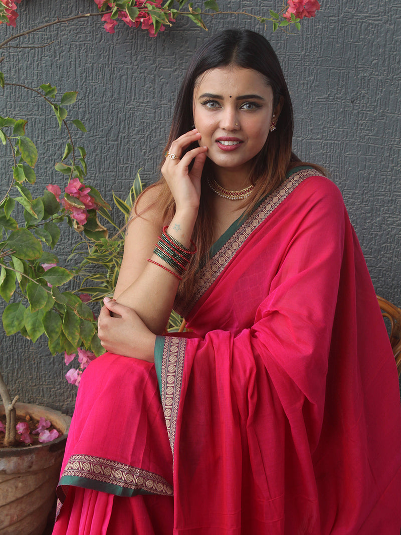 Pink Narayanpet Mercerized Cotton Saree