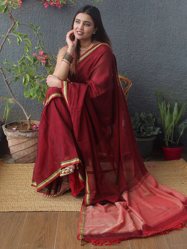Maroon Narayanpet Mercerized Cotton Saree