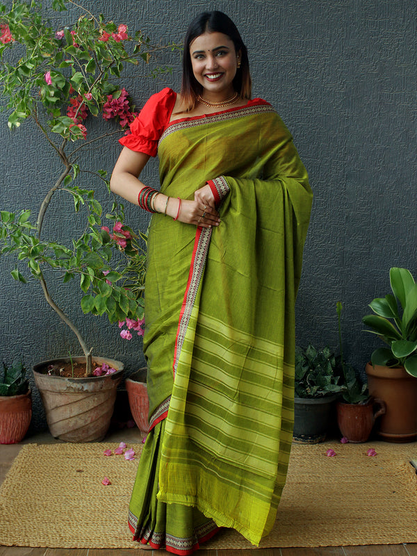 Green Narayanpet Mercerized Cotton Saree
