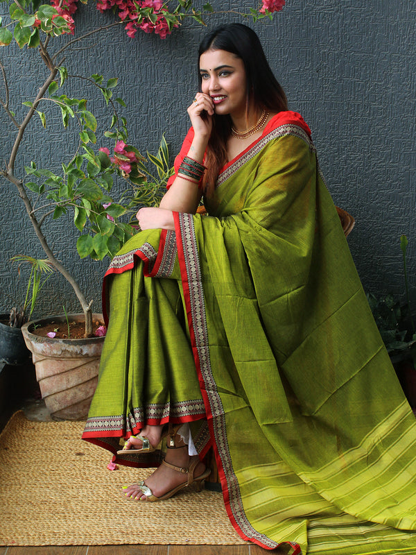 Green Narayanpet Mercerized Cotton Saree