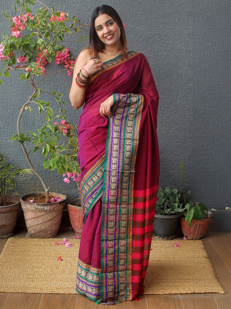 Magenta Narayanpet Mercerized Cotton Saree