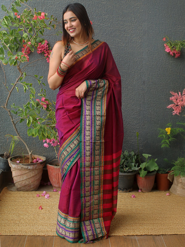 Magenta Narayanpet Mercerized Cotton Saree