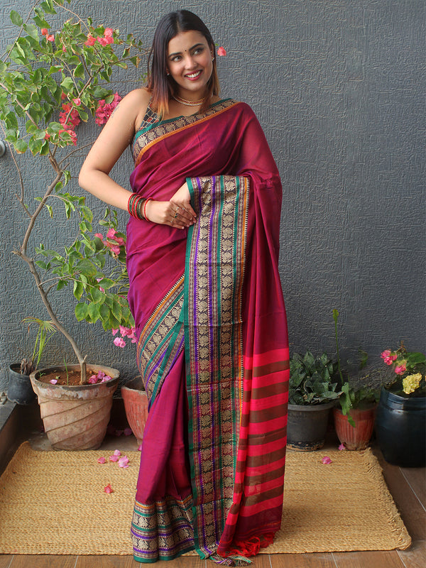 Magenta Narayanpet Mercerized Cotton Saree