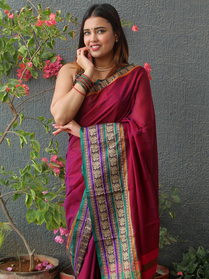 Magenta Narayanpet Mercerized Cotton Saree