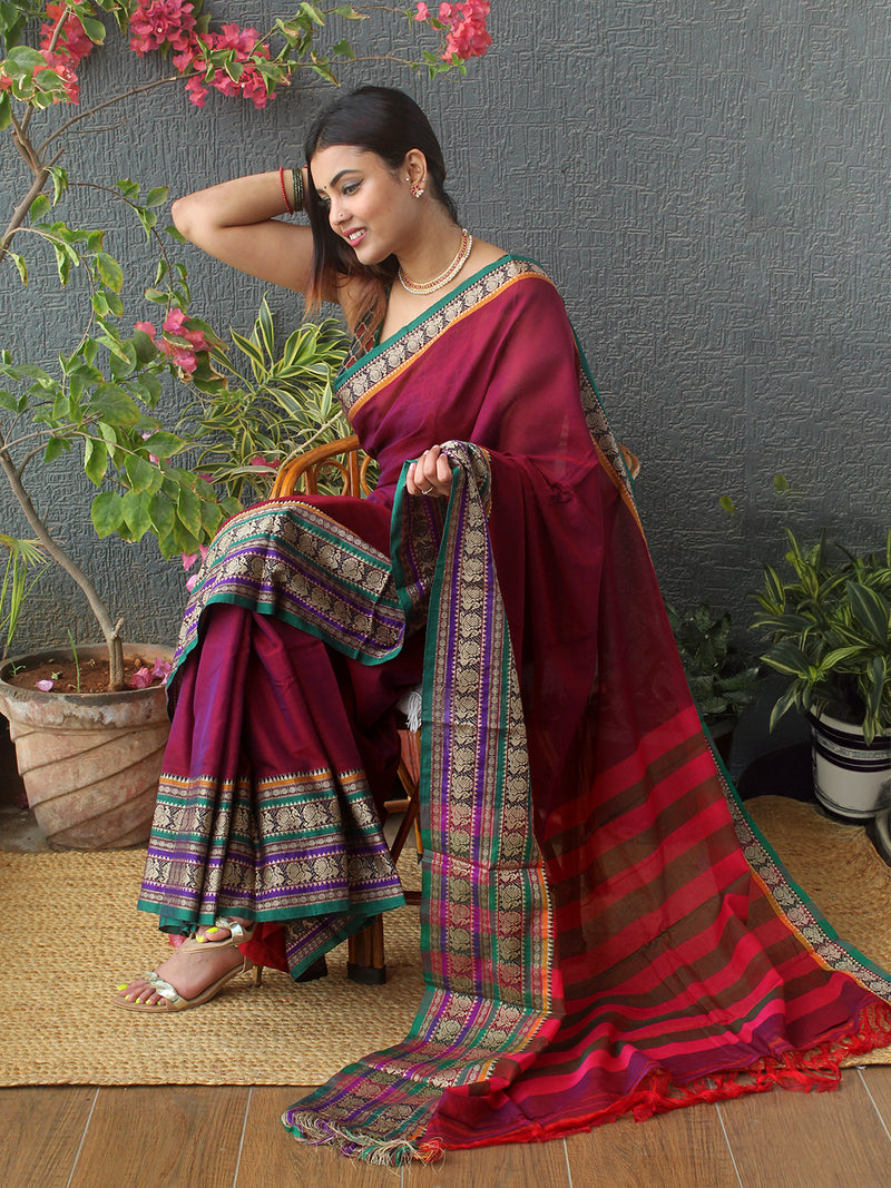 Magenta Narayanpet Mercerized Cotton Saree