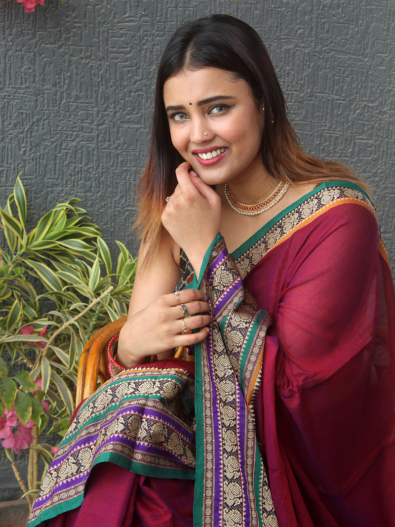 Magenta Narayanpet Mercerized Cotton Saree