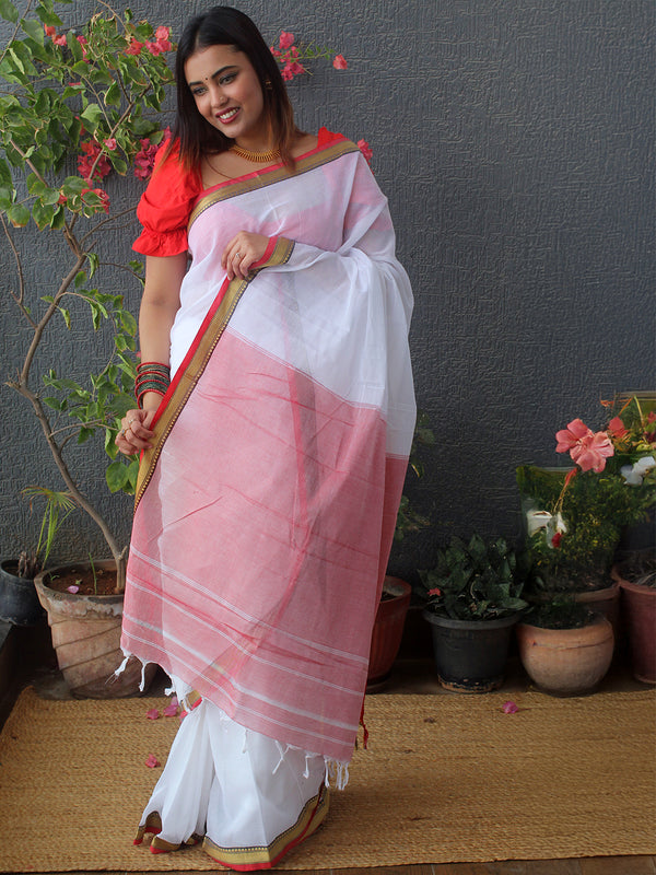 White Narayanpet Mercerized Cotton Saree