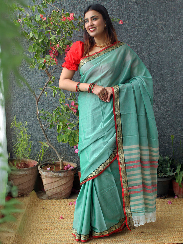 Sea Green Narayanpet Mercerized Cotton Saree