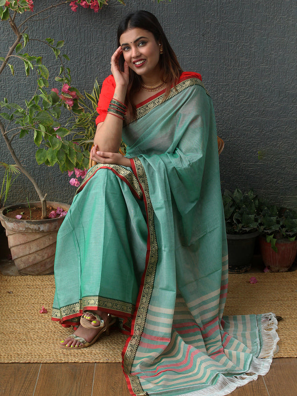 Sea Green Narayanpet Mercerized Cotton Saree