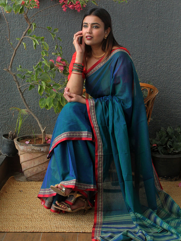Blue Narayanpet Mercerized Cotton Saree