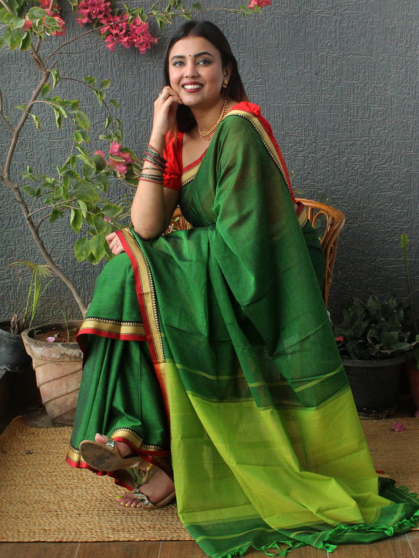 Green Narayanpet Mercerized Cotton Saree