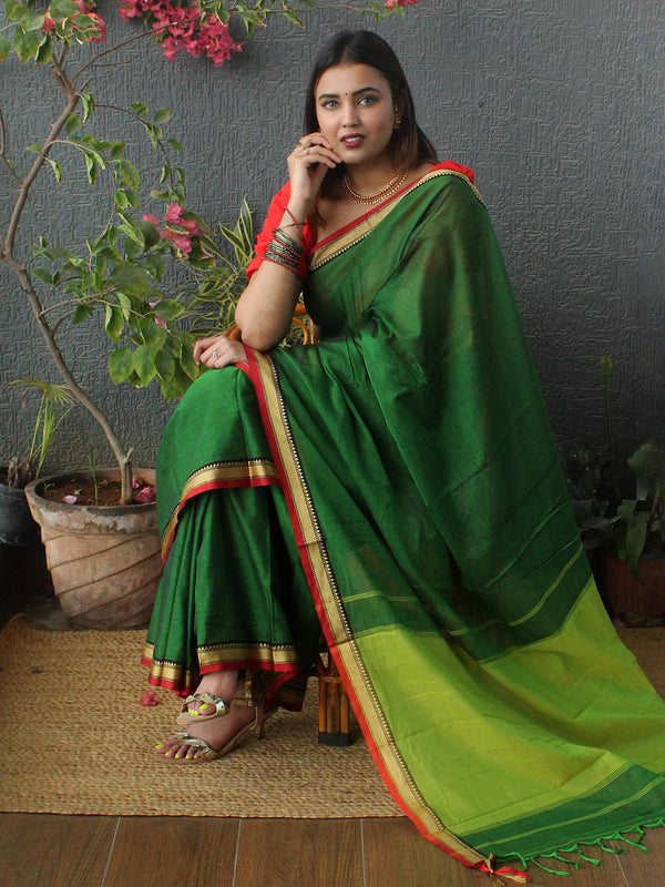 Green Narayanpet Mercerized Cotton Saree