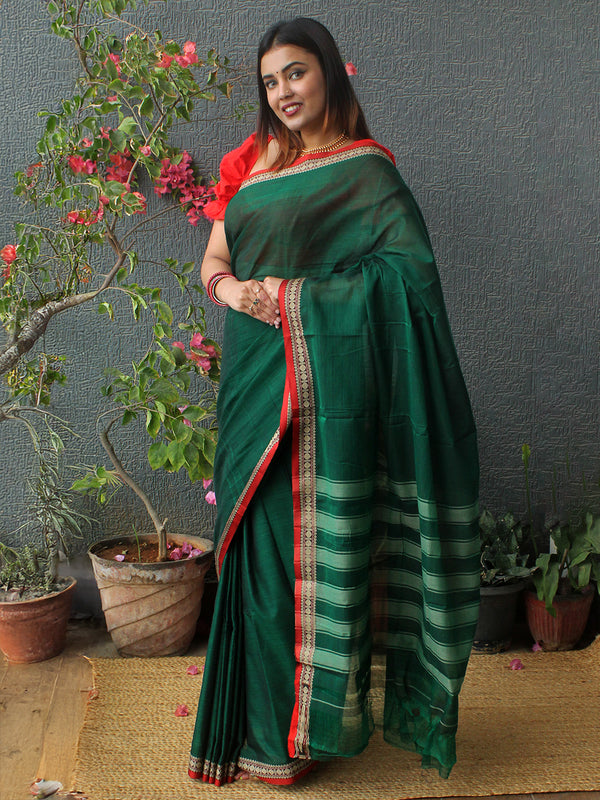 Green Narayanpet Mercerized Cotton Saree