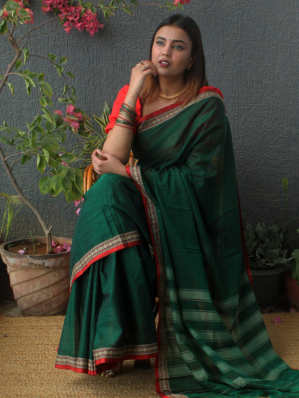 Green Narayanpet Mercerized Cotton Saree