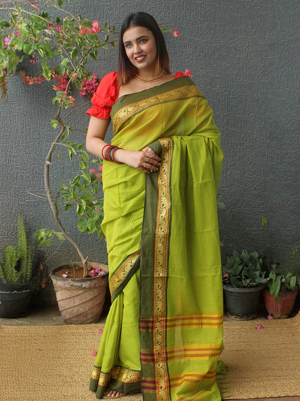 Green Narayanpet Mercerized Cotton Saree