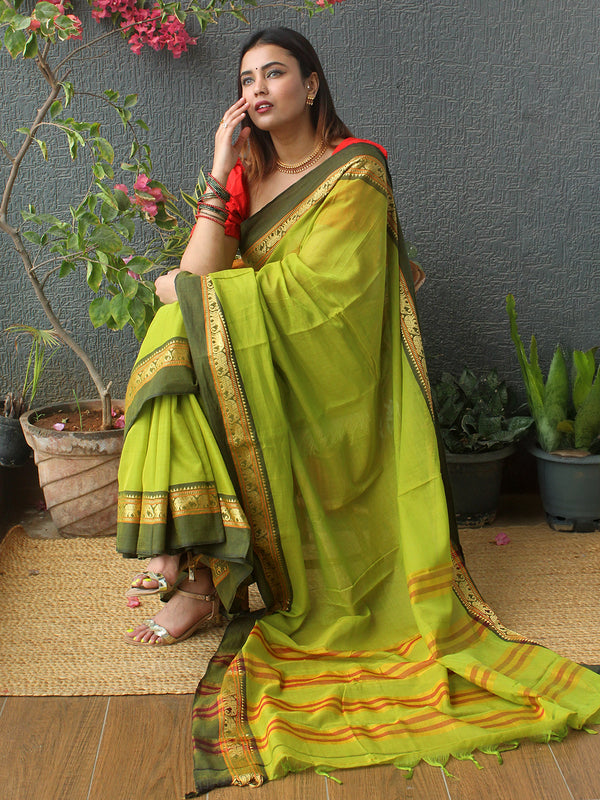 Green Narayanpet Mercerized Cotton Saree