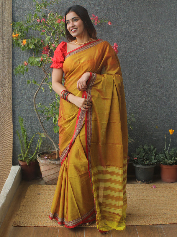 Golden Narayanpet Mercerized Cotton Saree