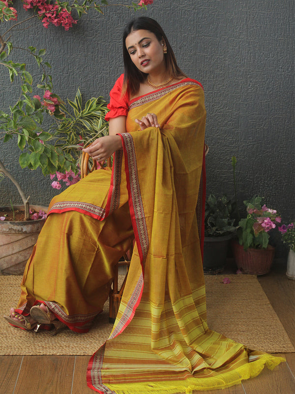 Golden Narayanpet Mercerized Cotton Saree
