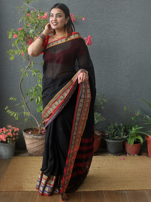 Black Narayanpet Mercerized Cotton Saree