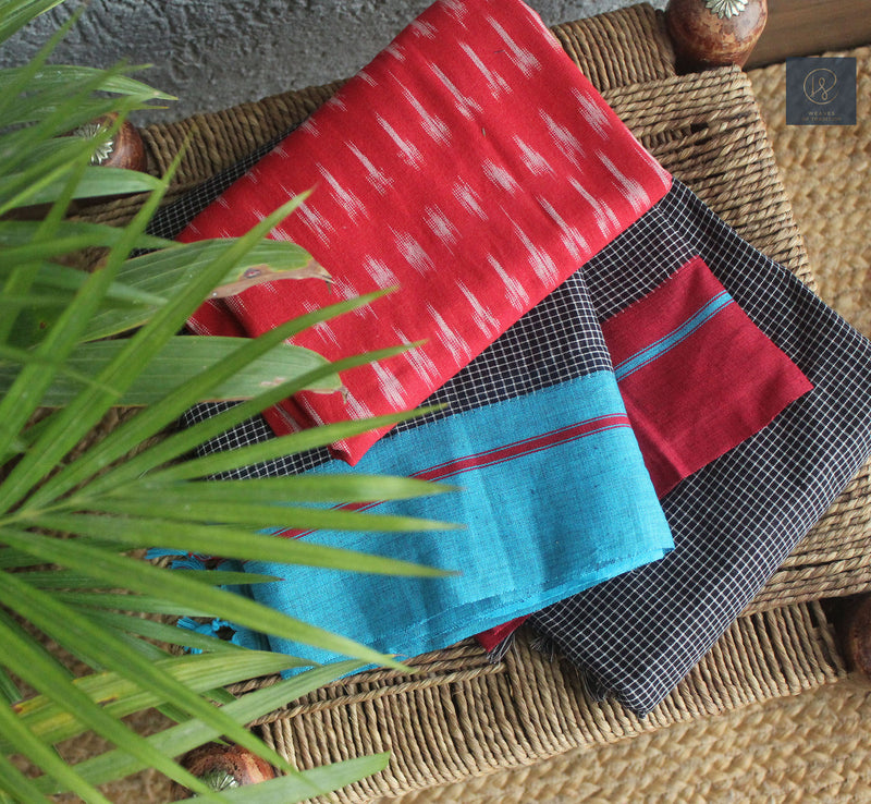 Black Patteda Anchu Cotton Saree With Red and Blue Borders