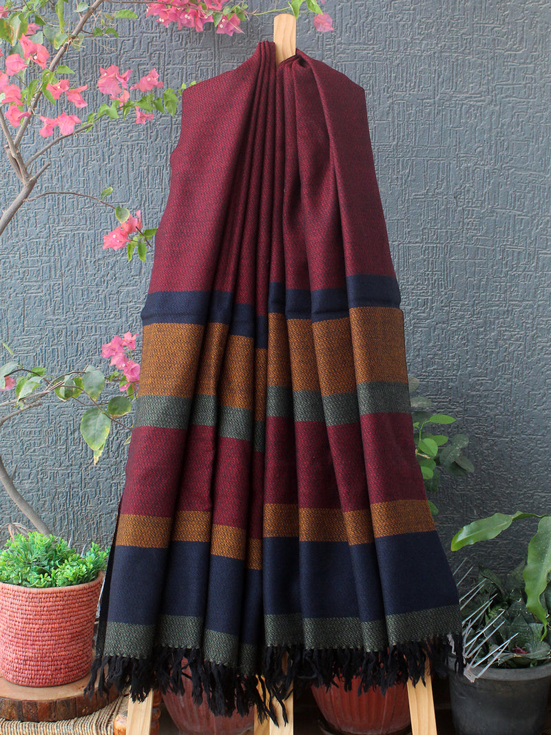 Maroon and Black Kullu Handloom Pure Wool Shawl