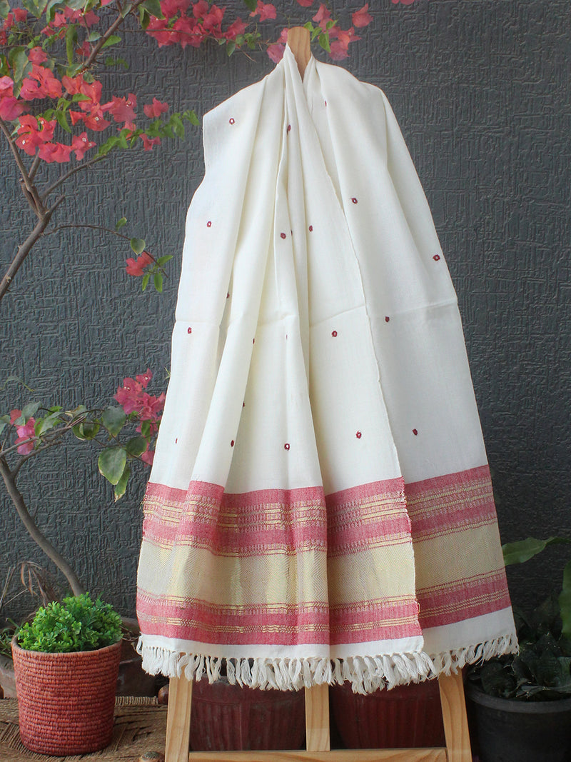 Off-White Bhujodi Handloom Acrylic Wool Shawl