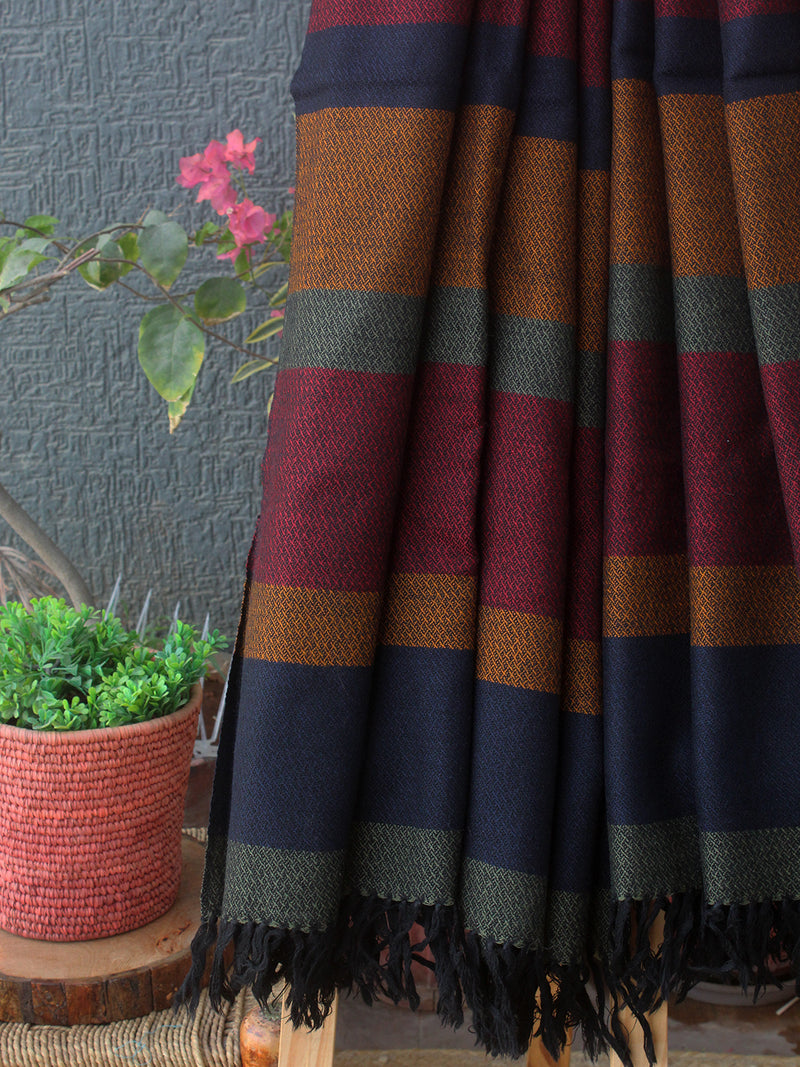 Maroon and Black Kullu Handloom Pure Wool Shawl