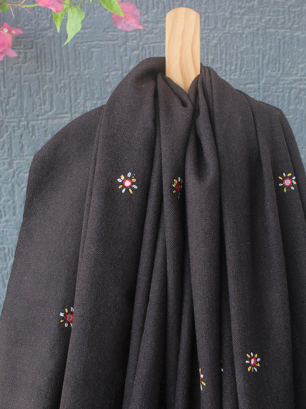 Brown Bhujodi Handloom Acrylic Wool Jamkhambaliya Shawl With Mirror Work