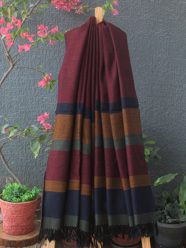 Maroon and Black Kullu Handloom Pure Wool Shawl