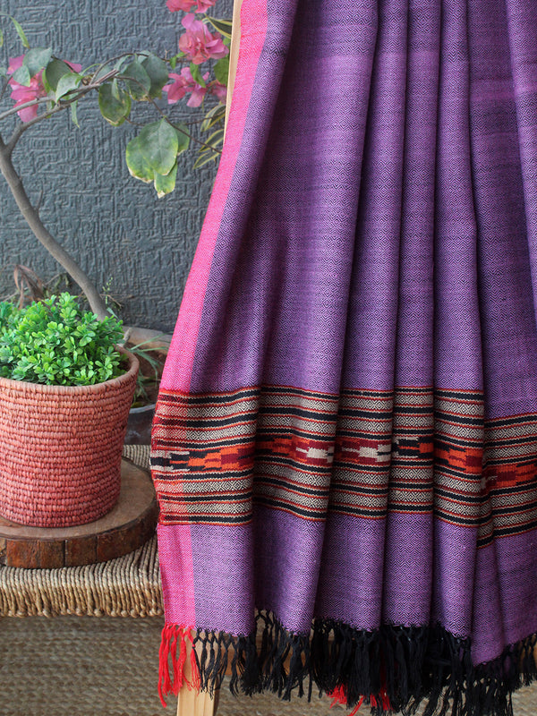 Pink and Black Kullu Handloom Pure Wool Shawl