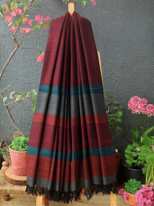 Maroon and Black Kullu Handloom Pure Wool Shawl