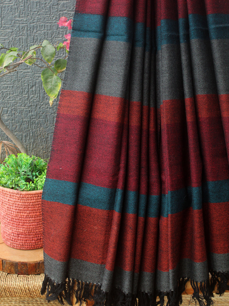 Maroon and Black Kullu Handloom Pure Wool Shawl