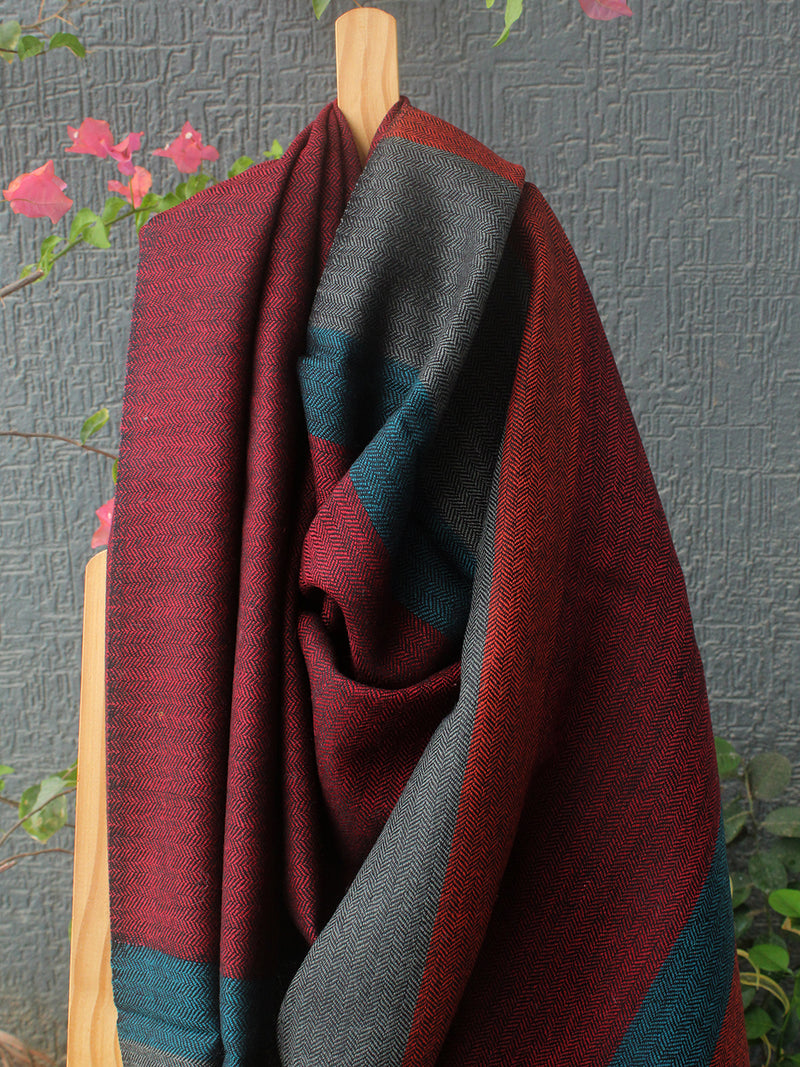 Maroon and Black Kullu Handloom Pure Wool Shawl