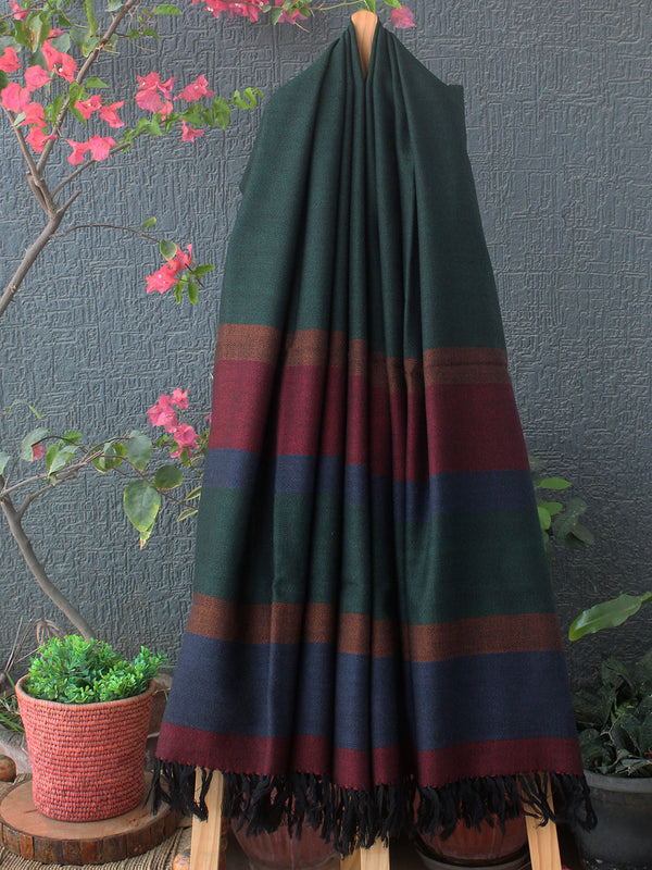 Green and Black Kullu Handloom Pure Wool Shawl