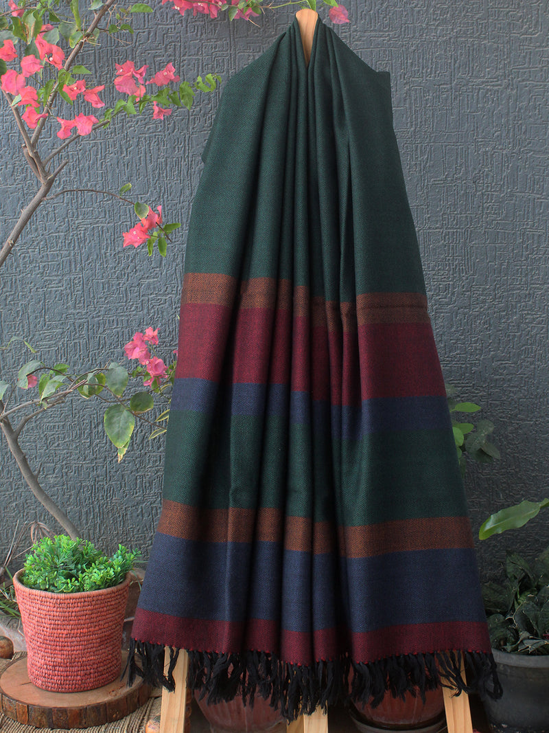 Green and Black Kullu Handloom Pure Wool Shawl