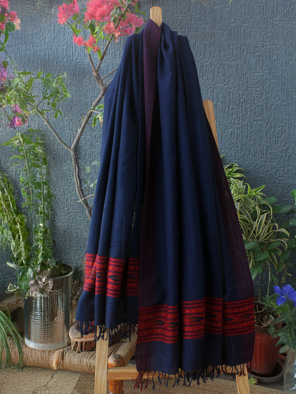 Navy Blue Handloom Pure Wool Kullu Shawl