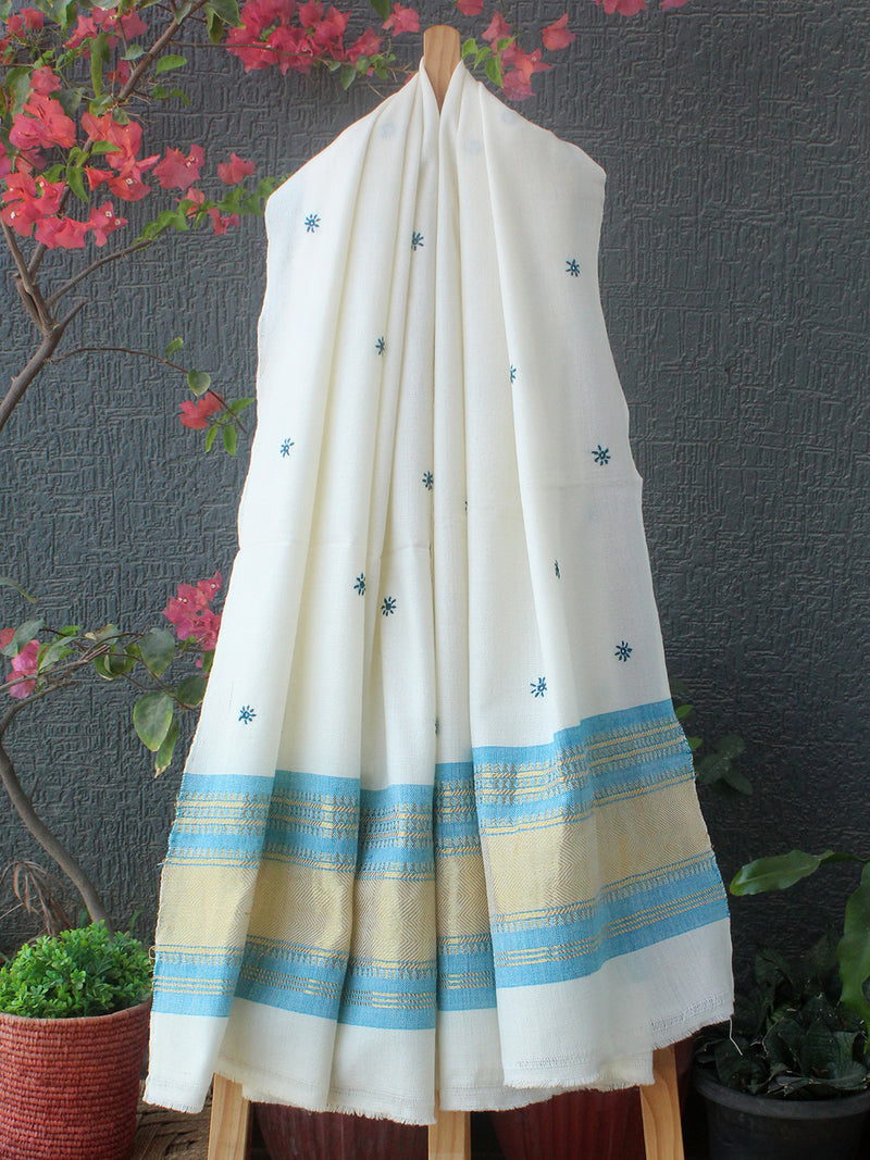 Off-White Bhujodi Handloom Acrylic Wool Shawl