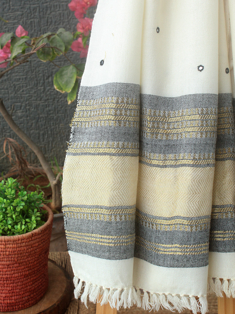 Off-White Bhujodi Handloom Acrylic Wool Shawl