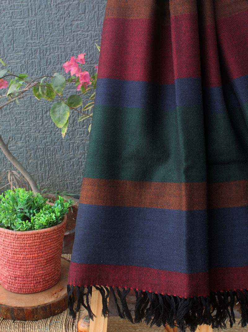 Green and Black Kullu Handloom Pure Wool Shawl